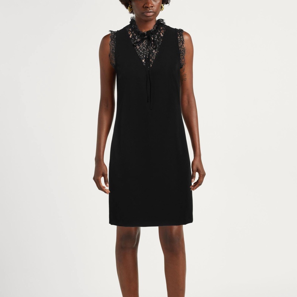 Chharis Ruffle Trim Shift Dress in Black